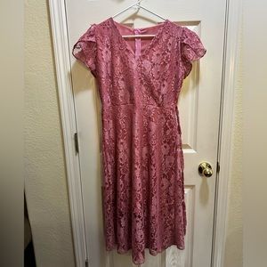 Pink lace dress.